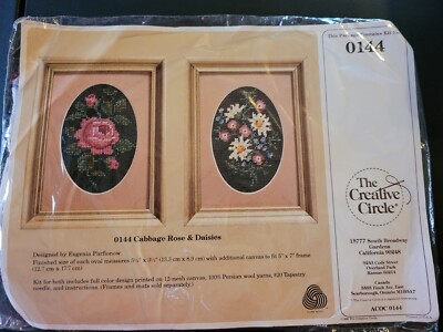 Cross Stitch Kit Vintage Cabbage Rose & Daisies Creative Circle #0144 Two Ovals