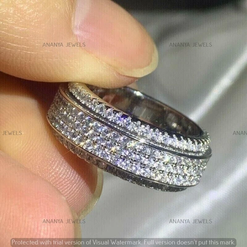 Anillo de plata de ley 925 Moissanite redondo de 3 quilates para hombre con banda de aniversario de eternidad completa Foto 2 de 4