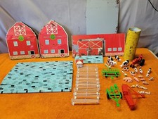 K  Vintage Tin Litho Ohio Art Rolling Acres Farm Structure With Silo  Animals