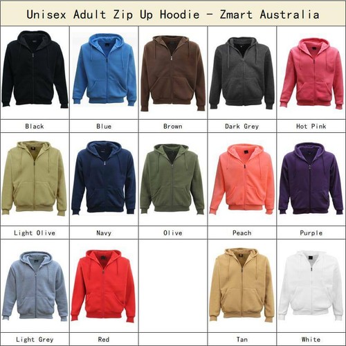 Adult Unisex Zip Plain Fleece Hoodie Hooded Jacket Mens Sweatshirt Jumper XS-8XL - Picture 3 of 28