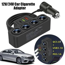 12V/24V 3.1A Car Cigarette Lighter Socket Splitter Chargers Power Adapter 4 Ways