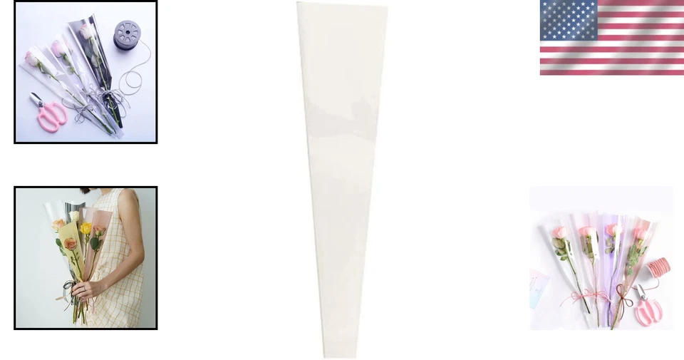 Bolsas de flores OPP duraderas de 100 unidades con frente transparente - Perfectas para tallos individuales Foto 2 de 4