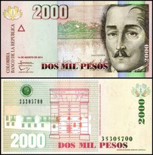 COLOMBIA 2000 PESOS 2014 UNC CASA DE MONEDA BUILDING,ENTRANCE AT LEFT CENTER,GE