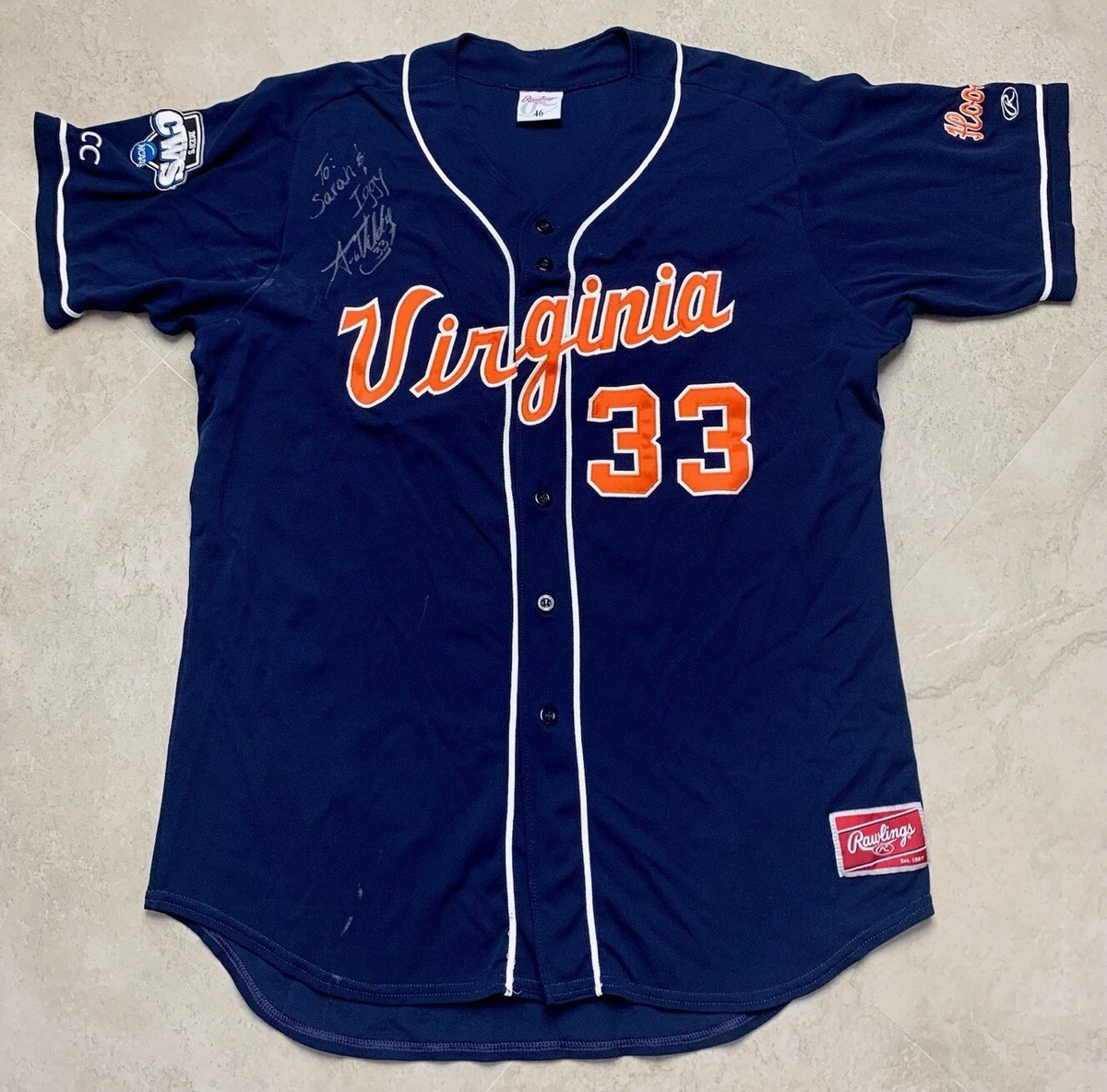 Rawlings Virginia UVA Cavaliers Baseball Game Worn Jersey MLB NCAA