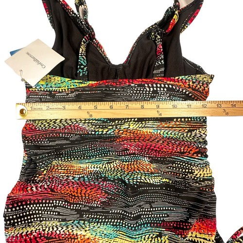 Croft & Barrow Womens Printed Padded Side Drawstring Black Tankini Top Size 6 D - Picture 9 of 12