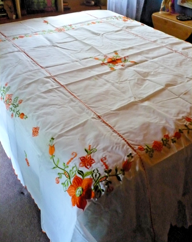 Vintage bestickte Tagesdecke, King Bettüberwurf & Kissenbezüge, Organza, Elfenbein, Orange - Bild 2 von 13