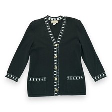 Vintage Italian Wool Cardigan Black W/ Golden Buttons CARIOLO QUATTROSTELLE Sz L