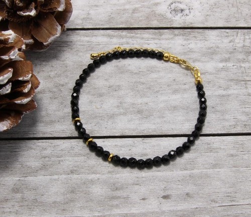 Pulsera de cuentas redondas facetadas 100 % natural espinela negra 2-3 mm 6-8" para hombre mujer - Imagen 3 de 12