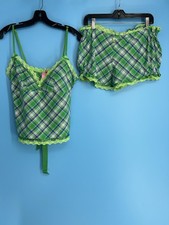 Y2K Pout Victoria  s Secret Cotton Green Plaid 2 Pieces Pajama Set Size: M