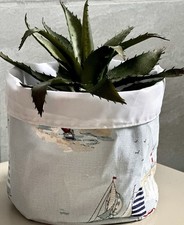 Sophie Allport Coastal Boats Fabric Storage Basket - Waterproof Lining - Plants