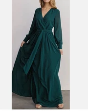 NEW Baltic Born Lydia Maxi Formal Bridesmaid Gown Dress Long Sleeve Green Size M