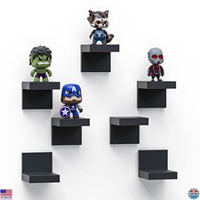 RicherHouse 7-pak mini czarne pływające półki - 4-calowe diody wyświetlacza, podwójne