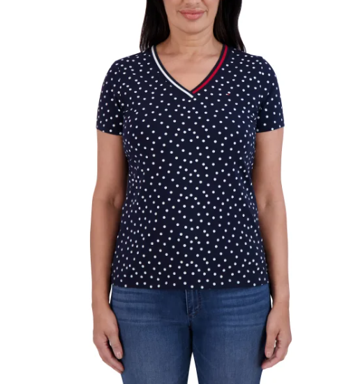 Tommy Hilfiger Women's V-Neck Tee Navy Size S
