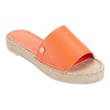 Karl Lagerfeld Women Carsten Leather Espadrille Slide Sandals Apricot Size 5 1/2