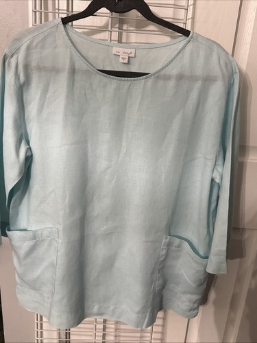 Top blusa donna J. Jill Pure Jill blu acqua 100% lino piccolo