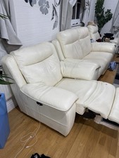 Leather Cream Beige Settee Sofa 3-Piece, 2-Piece Set