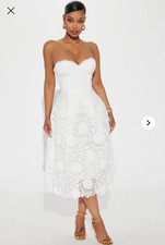 NWT Fashion Nova Isn't  She Lovely Lace Midi White Dress Strapless Size Small