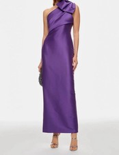 Badgley Mischka Women's Purple Mikado Bow Shoulder Gown Dress Size 14