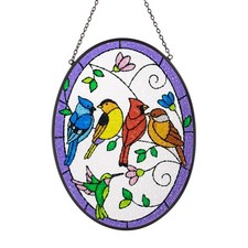 Stained Glass Window Hangings, Birds On A Branch Suncatcher for Window, Ellip...