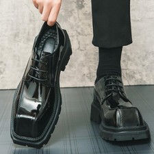 Mens Matte Shiny Square Toe Platform Dress Business Lace Up Derby Shoes Wide Man