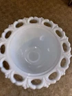 Vintage Indiana Milk Glass Pedestal Candy Dish Lace Grape Pattern