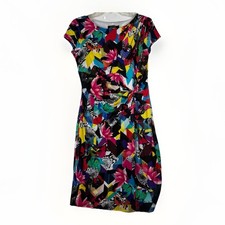 ELLEN TRACY Womens Dress Size 4 Watercolor Faux Wrap Lined Floral Knee Length