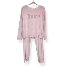 Juicy Couture Y2K Baby Pink Velour Rhinestone Logo 2 Piece Set Tracksuit Size XL