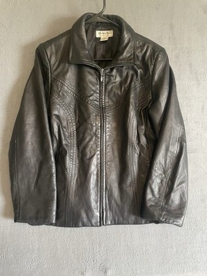 Preston & York Women's PLRG Black Lamb Skin Leather Full Zip Jacket Collared