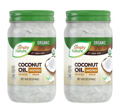 Simply Nature Organic Coconut Oil Unrefined Cold Pressed 14oz, 2 Pack Jars
