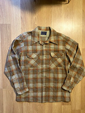 60s Pendleton Board Shirt M Shadow Plaid Wool Loop Collar Flap Pocket