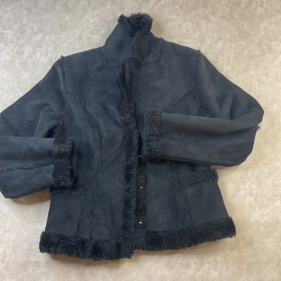Chaqueta Mudd Vintage Piel Sintética Forrada Gamuza Y2K Negra Abotonada Retro Mujer Talla M Foto 2 de 4