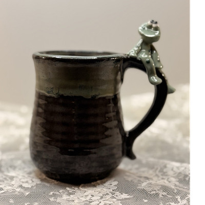 Handmade Studio Pottery Frog Surprise Mug Signed Pam 1995 Hidden Frog Inside