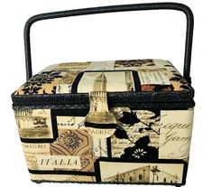 Dritz~ Sewing Basket Rectangular Gold, Black & Brown 11 x 8.25 x 7 in w tray