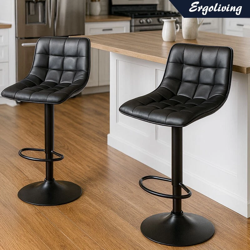 Ergoliving 2 X Leather Bar Stools Kitchen Chair Gas Lift Swivel Bar Stool B0039