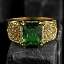 Emerald Gemstone Handmade With 925 Sterling Silver Men's Stylish Ring All Size