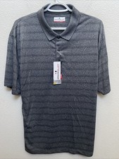 NEW Men's Grand Slam Golf Polo Shirt Gray Heather Striped Large Short Sleeve 55