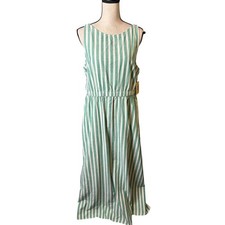 Universal Thread Green White Striped Sleeveless Midi Dress Large NWT Smocked