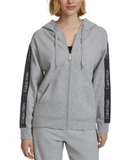 Calvin Klein Performance Women's Fleece Logo Stripe Full Zip Hoodie Grey S 69