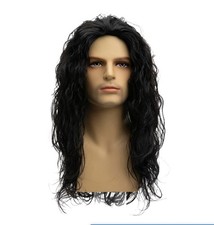 Men's Long Curly Wave Black Wig Synthetic Natural Party Halloween Cosplay Wig