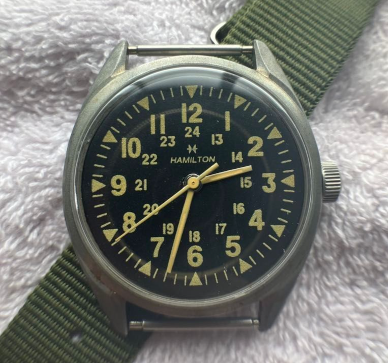 HAMILTON GG-W-113 34mm Black Dial Manual Winding Mens Watch Japanese Import