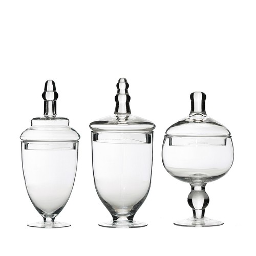 3 Clear Glass Apothecary Jars Containers with Lids Dessert Party Decorations