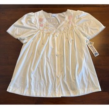 Vintage Lorraine Bed Jacket Ivory Floral Embroidered Button Front Medium NWT