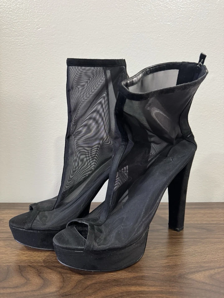 Only Maker Mesh Peep Toe Platform High Heel Boots Black Size 46 (US 14) - Image 2 of 4