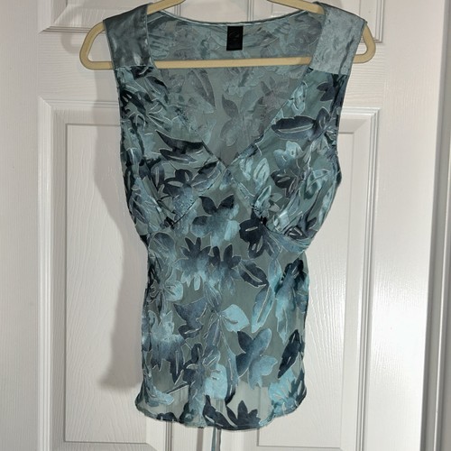 Vintage Cabernet Shirt Women M Blue Babydoll Fairy Velvet Burnout Y2K Spring - Picture 2 of 10