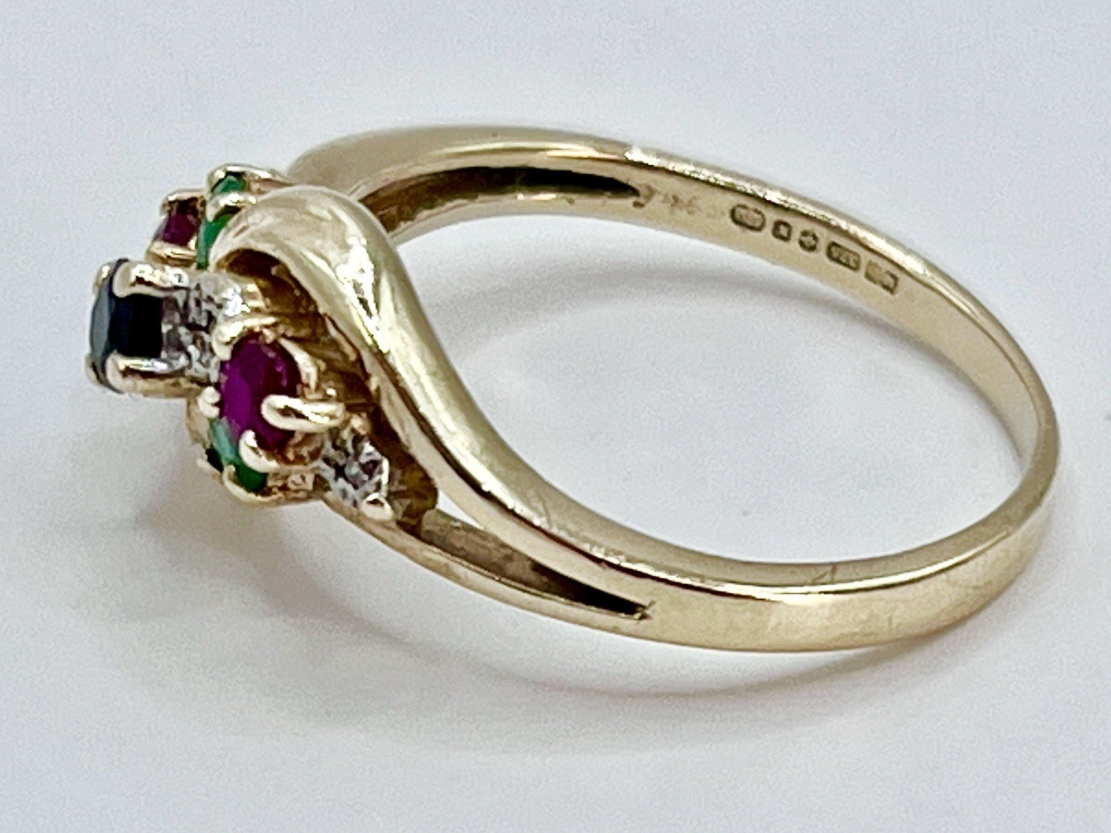 9ct Gold Sapphire Ruby Emerald Diamond Ring Size … - image 4