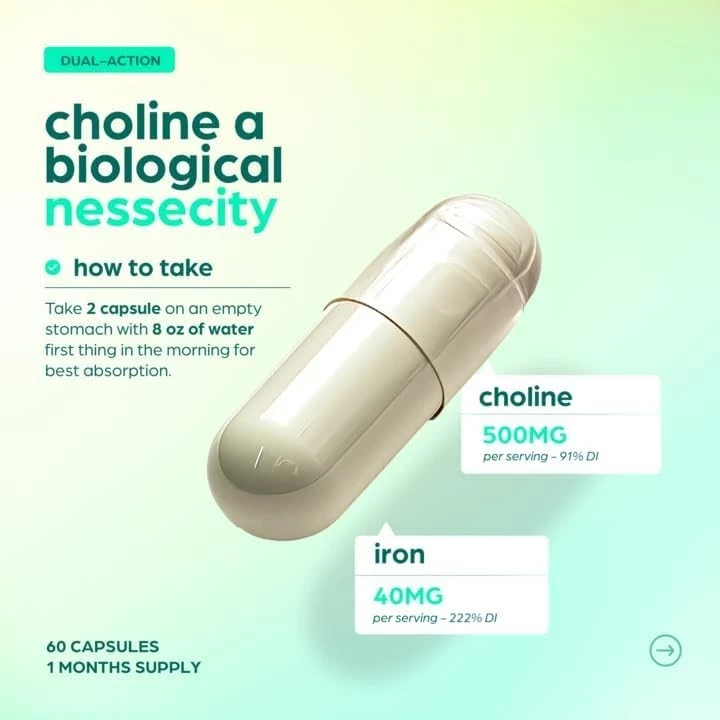 Choline & Iron Prenatal Supplement for women – 500mg Choline + 40mg Iron (Ferr - Image 3 of 4