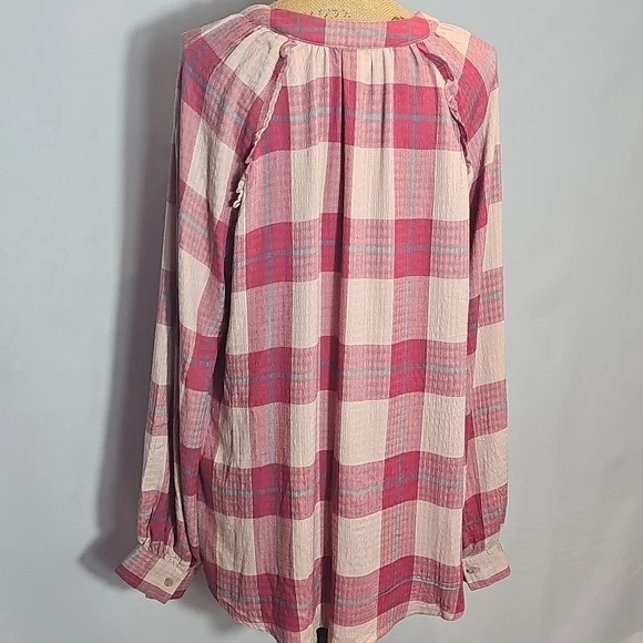 Time and Tru Maternity Pink Plaid Button Down Shirt XL - Image 2 of 4