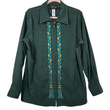NWT Vintage Bob Mackie Wearable Art Green Embroidered Zip Shirt Jacket M