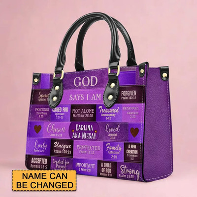 Personalized God Says I Am Lovely Protected Important Unique Leather Handbag
