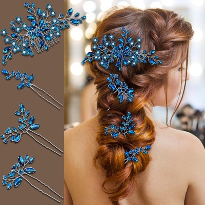 Blue Wedding Hair Accessories Bridal Piece Brides Headpiece Comb